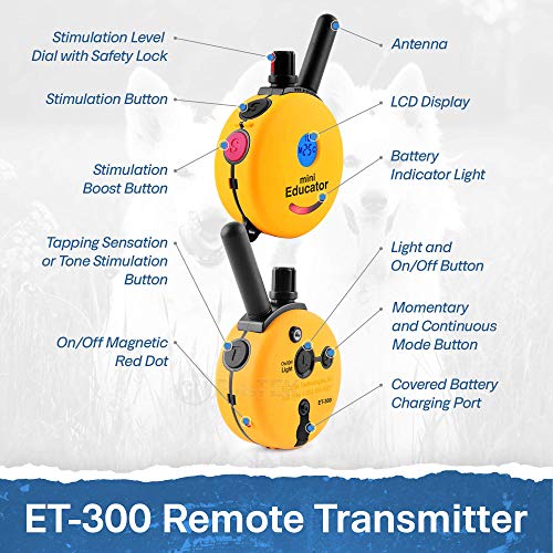 Educator ET-300 Mini E Collar for Dog Training with Remote - 1/2 Mile Range, Waterproof, 100 Blunt Stimulation Levels, Tone or Vibration Mode, Night Light Tracking for Small, Medium & Large Dogs