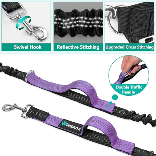 PetAmi Premium Hands Free Dog Leash for 2 Dogs, Adjustable Waist Belt Leash for Dog Walking, Fanny Pack Accessories Bag Dual Bungee Leash for