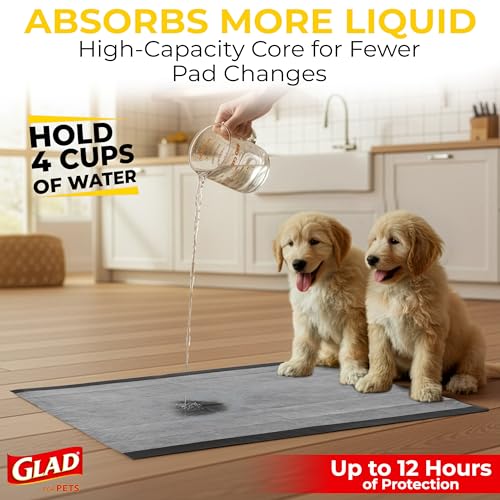 Glad for Pets Extra Large Charcoal Training Pads for Dogs and Puppies, Activated Carbon Odor Control, 6-Layer Absorbent Leak-Proof Pee Pads with Pheromone Attractant, 28 x 30 in, 30 Count