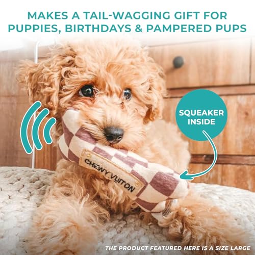 Haute Diggity Dog Chewy Vuiton Bone Plush Dog Toy, Tan Checker, Small | Designer Parody Toy, Hidden Squeaker, Soft Plush Stuffed Dog Toys, Small Dog