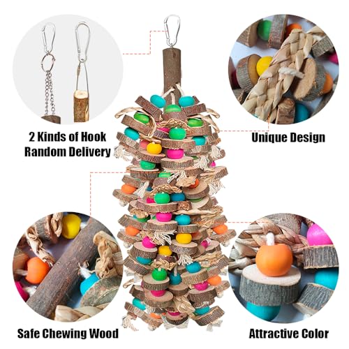 Large Bird Toys for Macaws, Multicolored Wooden Blocks Bird Chewing Toy Parrot Cage Bite Toy for Macaws Cokatoos African Grey and Large Medium Parrot Birds