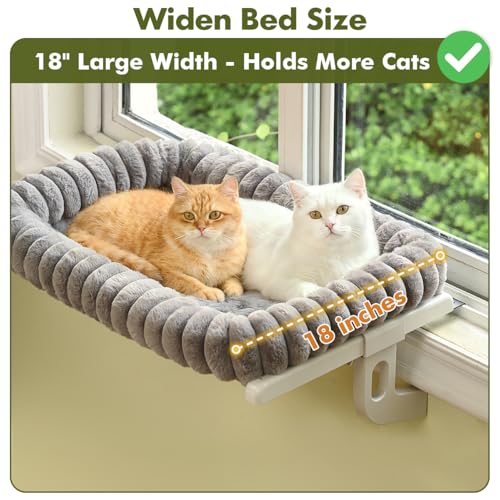 Cloud-Cuddle Cat Window Perch with 4-Sided Bolster, Zipper Design Cushion Window Seat for Window Sill, Sturdy Metal Frame & Easy Assembly Pet Hammock Bed for Indoor Cats (Gray, Large)