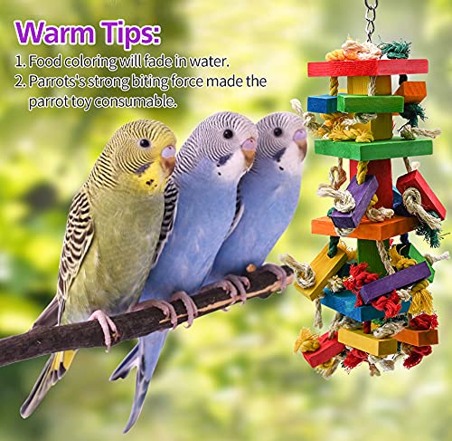 RUBY.Q Large Parrot Toy, 20in Bird Parrot Toy, Multicolored Natural Wooden Bird Chewing Toys for Large Macaws, African Grey and a Variety of  Parrots