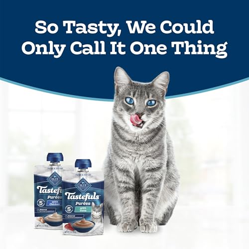 Blue Buffalo Tastefuls Purées Variety Pack Wet Cat Food Complement (Chicken & Tuna) Made with Natural Ingredients, for All Life Stages, 3-oz.