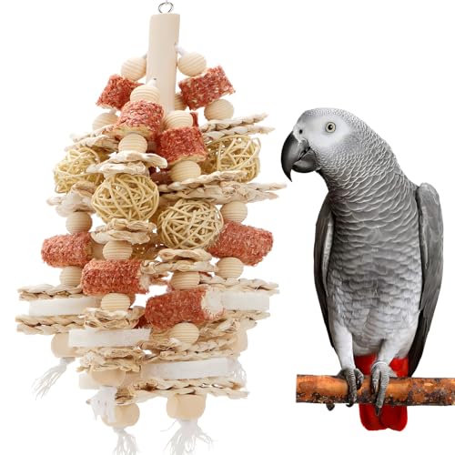Bird Toys That is 17.5 Inches in Length, Parrot Toy Designed for Chewing Features Natural Corn cob and Loofah Slices, Can Be Hung in Large and Medium-Sized Parrot Cages