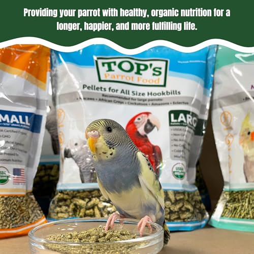 TOP's Parrot Food Mini Pellets Bird Food for Budgies, Cockatiels, Parrotlets, Lovebirds, Parakeets - Non-GMO, Peanut Soy & Corn Free, USDA Organic Certified - 4LBS