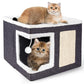 Cat Houses for Indoor Cats - Large Cat Bed Cave with Scratch Pad and Fluffy Ball, Foldable Cat Condo Hideaway with Reversible Cushion for Multi Small Pet, Dark Grey