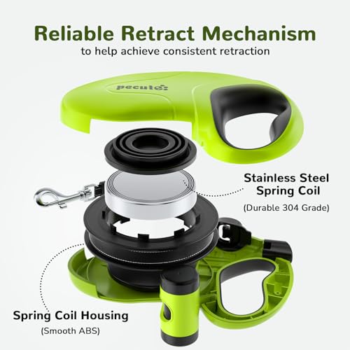 Pecute 32ft Retractable Dog Leash with Reflective Strips, 360° Tangle-Free, One-Button Control & Sturdiness Nylon Material, Long Leash Retractable