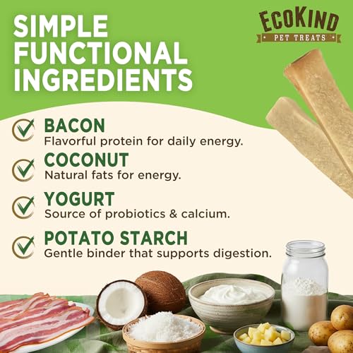 EcoKind Yogurt Dog Chews – Bacon | Dog Treats with Probiotics for Digestive Health, Gut Support & Wellness | Lactose Free, Grain Free, Natural Dog