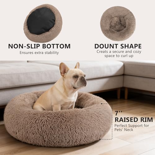 MIXJOY Orthopedic Dog Bed Comfortable Donut Cuddler Round Pet Beds Ultra Soft Washable Dog and Cat Cushion (20''/23''/30'') (23'', Brown)