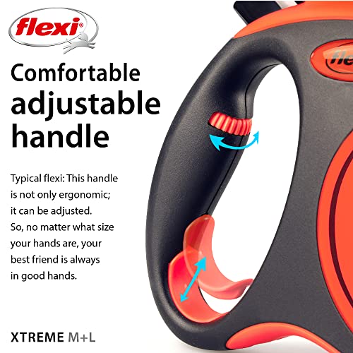 FLEXI Xtreme Tape Retractable Dog Leash for Large Dogs Upto 121 lbs. – 26 ft., Orange/Black | Tangle Free Pet Walking Leash with One-Handed Brake