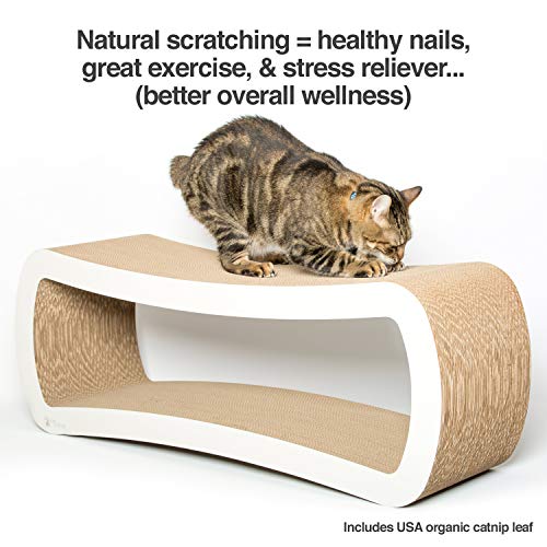 PetFusion Jumbo Cat Scratcher Lounge, White. 39 x 11 x 14 inch 4 Cardboard Scratching Surfaces and 2 Levels, Scratch, Play, Perch, and Hide100% Recyclable Cardboard Cat Lounge