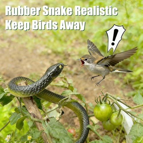 Fake Snake Soft Rubber Snake Toy, 4 Pieces Realistic Plastic Snakes for Garden to Keep Birds Away, Novelty Toys for Playing Jokes Prank Stuff Props for Halloween April Fools Party Favor