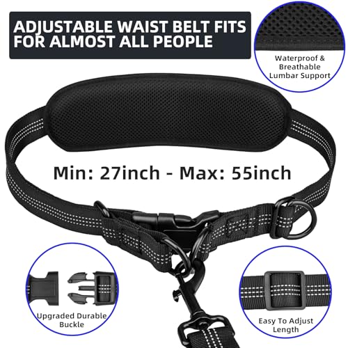 Uppetly Hands Free Double Dog Leash with Pouch, Dual Leash for 2 Dogs with Reflective Padded Handles, Durable Bungee and Lumbar Waist Belt for