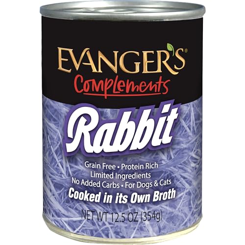 Evanger's Complements Rabbit for Dogs & Cats – 12 Count, 12.5 oz Each – Single-Protein Formula Cooked in Broth – Grain & Gluten Free – Wet Dog & Cat Food