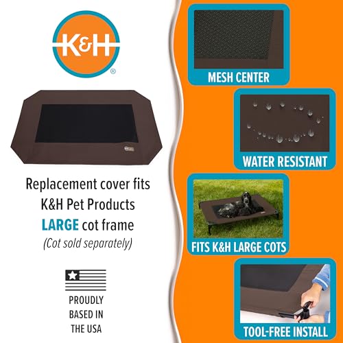 K&H Pet Products Dog Cot Replacement Cover, Designed to fit K&H Large Pet Cots (Sold Separately), Indoor Outdoor, Breathable Cooling Mesh Center, Machine Washable - Large 42 X 30in Chocolate
