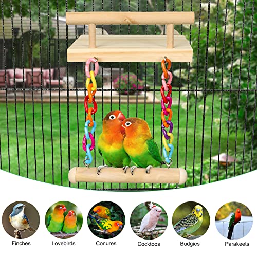 Bird Perches Cage Toys Parrot Wooden Platform Play Gyms Exercise Stands with Acrylic Wood Swing Ferris Wheel Chewing for Animals Green Cheeks, Baby Lovebird, Chinchilla, Hamster Budgie