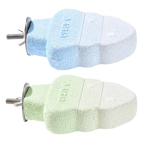 2 Pack Bird Beak Grinding Stone, Parrot Perch for Cage Volcanic Rock Mineral Bird Perch, Parrot Cage Accessories for Parakeets Budgies Cockatiels, Lovebirds Small to Medium Birds