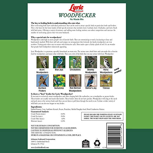 Lyric Woodpecker Wild Bird Seed for Outside Feeders, Shelled, No Waste Bird Seed with Nuts & Dried Fruit, 20 lb Bag