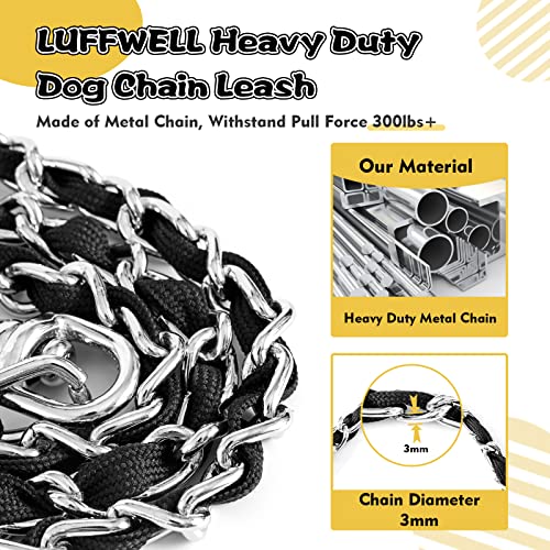 Metal Chain Dog Leash Chew Proof for Dogs, Black, 3.0mm, 4FT | Close Control for Training and Busy Areas, Chew Resistant Chain, Padded Handle, Swivel