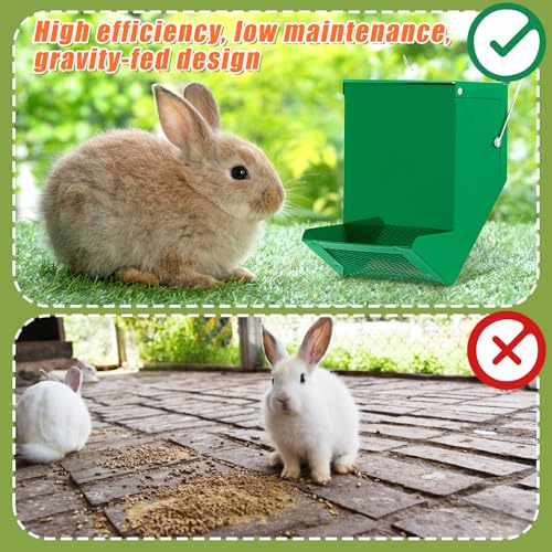 Maxcheck 2 Pcs Rabbit Feeder for Cages Small Animal Food Pellet Dispenser with Lid Metal Chicken Grit Oyster Shell Squirrel Feeders Outside(4.7 Inches,Mesh Bottom,Green)