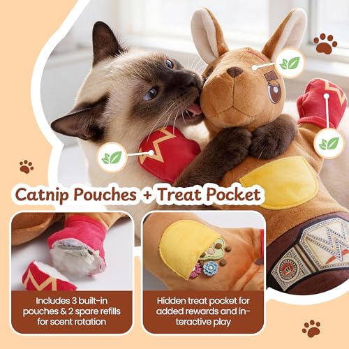 Cat Wrestling Glove, 22 inch Cat Puppet Wrestler with 5 Catnip Pouches & 3 Layer Resistant Protection, Interactive Cat Toy with Treat Pocket for
