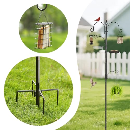 ERYTLLY Bird Feeding Station Kit Bird Feeder Pole Wild Bird Feeder Hanging Kit Planter Hanger Multi Feeder Hanging with Metal Suet Feeder Bird Bath for Attracting Wild Birds