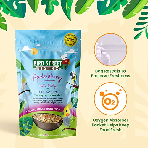 Bird Street Bistro Parrot Food - Parakeet & Cockatiel Food - Cooks in 3-15 min with Natural & Wholesome Grains, Legumes, Non-GMO Fruits, Vegetables & Health Spices