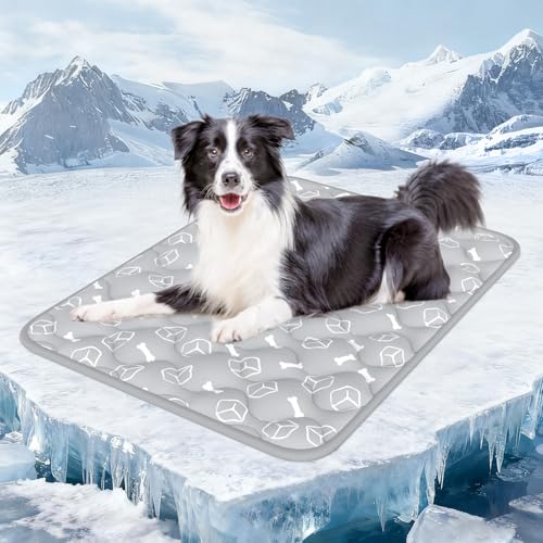 Rywell Dog Cooling Mat 2.0, Elegant Grey, 44"*32" Thick & Durable Cooling Mat for Extra Large Dogs, Extended Cooling with Waterproof & Color-Changing