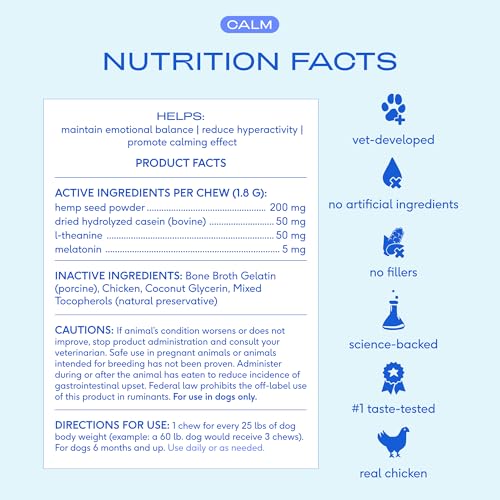 Native Pet Calming Chews for Dogs - Promotes Calming Effect, Supports Emotional Balance & Reduces Hyperactivity - Hemp Seed, Melatonin for Dogs, L-Theanine & Casein - 30 Chews