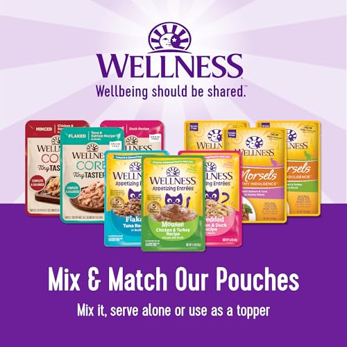 Wellness CORE Tiny Tasters Pate Adult Wet Cat Food, Natural, Protein-Rich, Grain Free, 1.75-Ounce Pouch, 12 Pack, (Land Variety Pack)