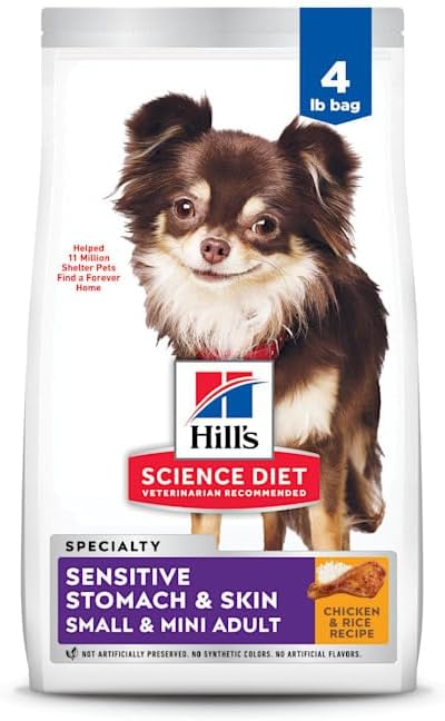 Hill's Science Diet Sensitive Stomach & Skin, Adult 1-6, Small & Mini Breeds Stomach & Skin Sensitivity Support, Dry Dog Food, Chicken Recipe, 4 lb Bag