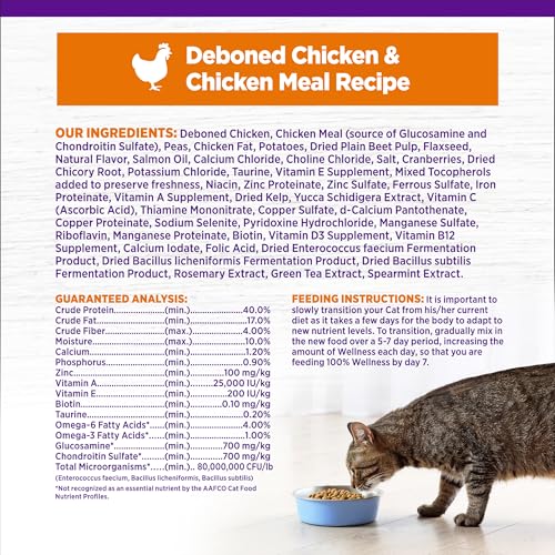 Wellness Complete Health Adult Dry Cat Food for Indoor and Outdoor Cats, Grain Free, Natural, Chicken & Chicken Meal (5.5 Pound Bag)
