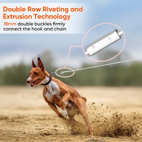 Tresbro 15FT Reflective Tie Out Cable for Dogs Up to 250 Pounds, Steel Wire Lead Leash Cable with Stainless Dual Fix Buckle, Lightweight and