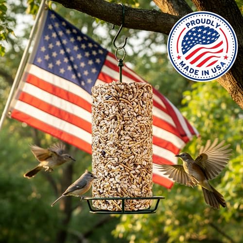 Mealworm Bird Seed Cylinders with Hole – Premium Mealworm Birdseed Log – Sunflower Chips & Dried Mealworms for Wild Birds – Natural High Energy Seed Cylinder – No Fillers – USA Made (4" x 7.75")