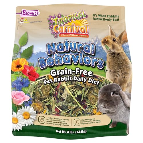 Tropical Carnival Natural Behaviors Grain-Free Rabbit Food – 4 pounds, High-Fiber Timothy Hay Blend with Natural Flowers & Herbs, Supports Digestive & Emotional Health, No Artificial Additives