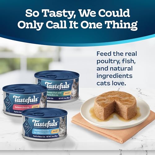 Blue Buffalo Tastefuls Natural Pate Wet Cat Food Variety Pack, Salmon, Chicken, Ocean Fish & Tuna Entrées 3-oz Cans (12 Count - 4 of Each Flavor)