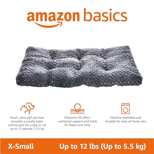 Basics Cat and Dog Bed and Crate Pad, Machine Washable, Indoor, 23 x 18 x 2.5 inches, Gray