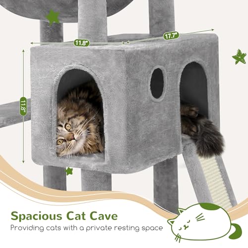 Globlazer Heavy Duty Cat Tree, 70 inch Sturdy Cat Tree for Indoor Cats Extra Large Cat Tower with Scratching Post, Hammock, Cat Condo for Adult Cats Kittens, F70 Pro, Light Grey