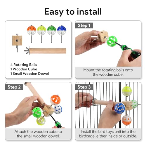 Bird Stand Perch Toy with Rotating Balls, Bird Toys for Parakeets, Ideal for Parakeets, Cockatiels & Lovebirds (NOT for Too Small BIRDCAGES - Avoid Unwanted Returns)(1PCS)