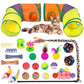 Retro Shaw Cat Toys Pack 33Pcs, Interactive Kitten Toys for Indoor Kittens Cats, Collapsible Kitty Play Tunnel Tent Feather Wand Balls Bell Springs Mouse Kitty Toys for All Breeds (2 Tunnel)