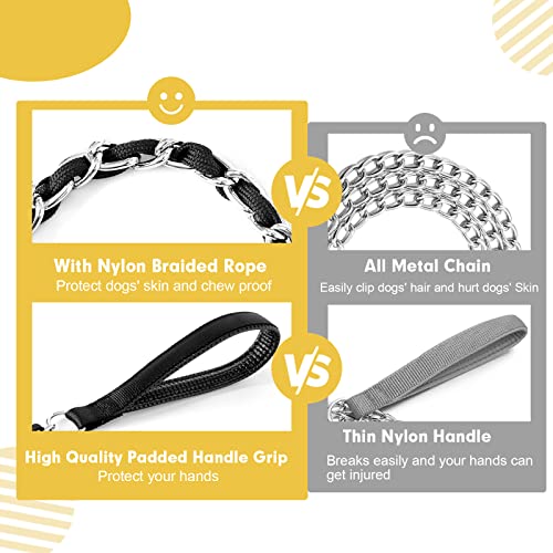 Metal Chain Dog Leash Chew Proof for Dogs, Black, 3.0mm, 4FT | Close Control for Training and Busy Areas, Chew Resistant Chain, Padded Handle, Swivel