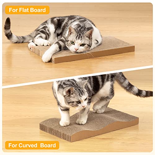 Poils bebe 5 PCS Cat Scratcher with Box, Reversible Cat Scratchers for Indoor Cats, Cardboard Cat Scratcher with Catnip, 2 Curved and 3 Flat Boards for Scratching Bed