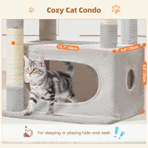 Taoqimiao Cat Tree,38.2-Inch Cat Tower for Indoor Cats,Suitable for Kittens with Luxurious cat condo with Adjustable Baskets and Luxurious Perch Light Gray MS029SW