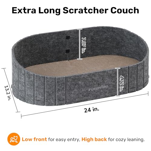 FUKUMARU Cat Scratcher, 24 Inch Sofa Shape Cat Scratcher Couch Bed, Reversible Detachable Cats Scratching Board, Round Cats Scratch Pads Refill Indoor, Dark Grey