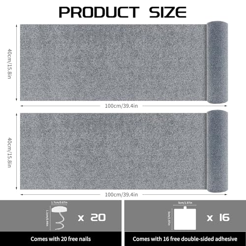 2 Pcs Total 78.8"x15.8" Cat Scratch Mat, Cat Scratch Couch Furniture Protector, Trimmable Self-Adhesive Cats Scratch Pads, DIY Cat Scratcher for Wall Protector and Covering Cat Tower (Light Grey)