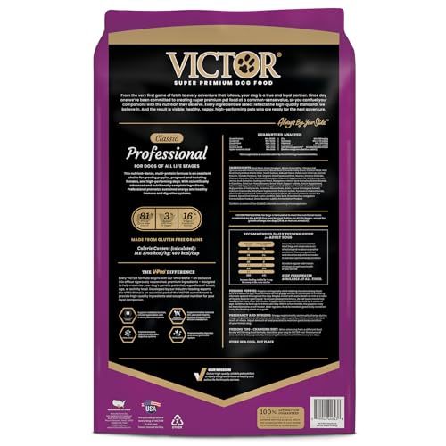 VICTOR Super Premium Dog Food – Professional Dry Dog Food – Super Premium Kibble with 26% Protein – Gluten-Free with Beef, Chicken & Pork Meals – for