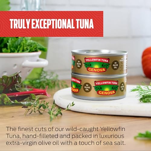 Genova Premium Yellowfin Tuna in Olive Oil, 5 Ounce Cans, 8-Pack – Nutrient Rich, High Protein Canned Tuna Fish - Delicious, Easy, Nutritious Ready to Eat Meals