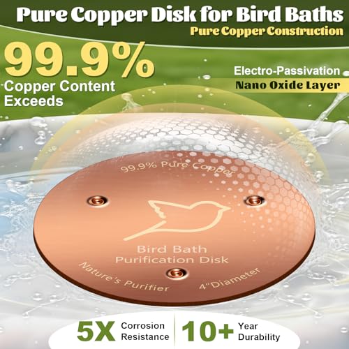 NNG 1 Pack Bird Bath Copper Disk,0.6mm Thick Reinforced 99.9% Pure Copper Bird Bath Purification Disk with Triple-Point Support,Physical Safe Water Cleaner for Outdoor Birdbaths Bowls,All-Season Use