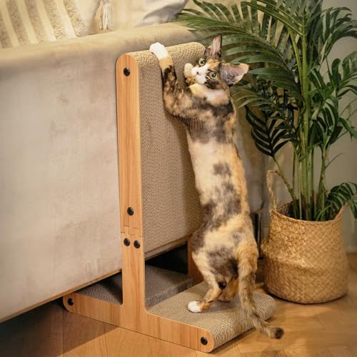 Nekosan T-Shaped Cat Scratcher for Indoor Cats, Double-Sided Furniture Protector, 23.6x16.9x9.6 Inch Large, Cardboard With Ball Toy